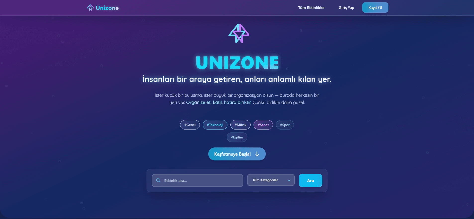 Unizone project homepage screenshot
